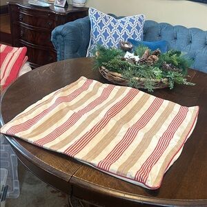 Antique Ticking Striped Red and Tan Cotton 26” Square Pillows